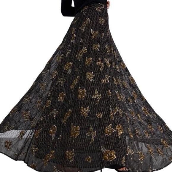 NWT ZARA Knit Embellished Beaded Black Gold Maxi Skirt M Limited Edition(400) - Picture 2 of 15